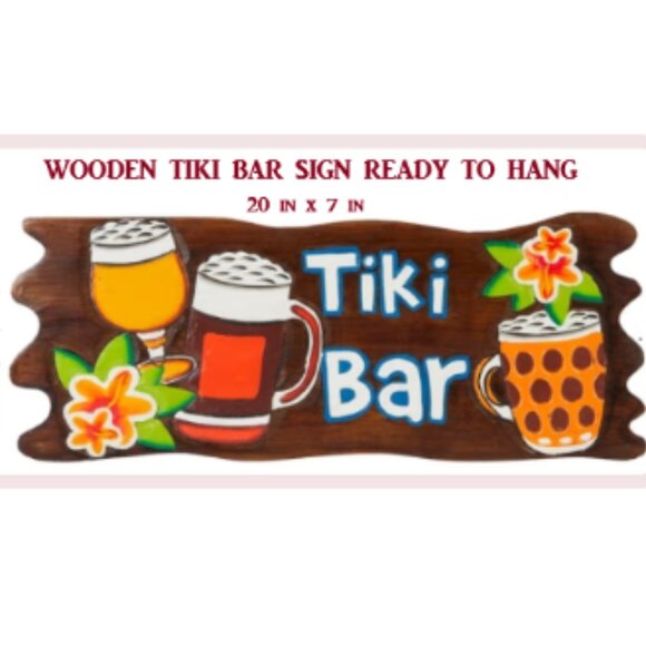 Tiki Bar Brown Wood Sign Painted Carved Tropical Drinks 19"🆕📦🏃🏻💨🚚 - Picture 2 of 13
